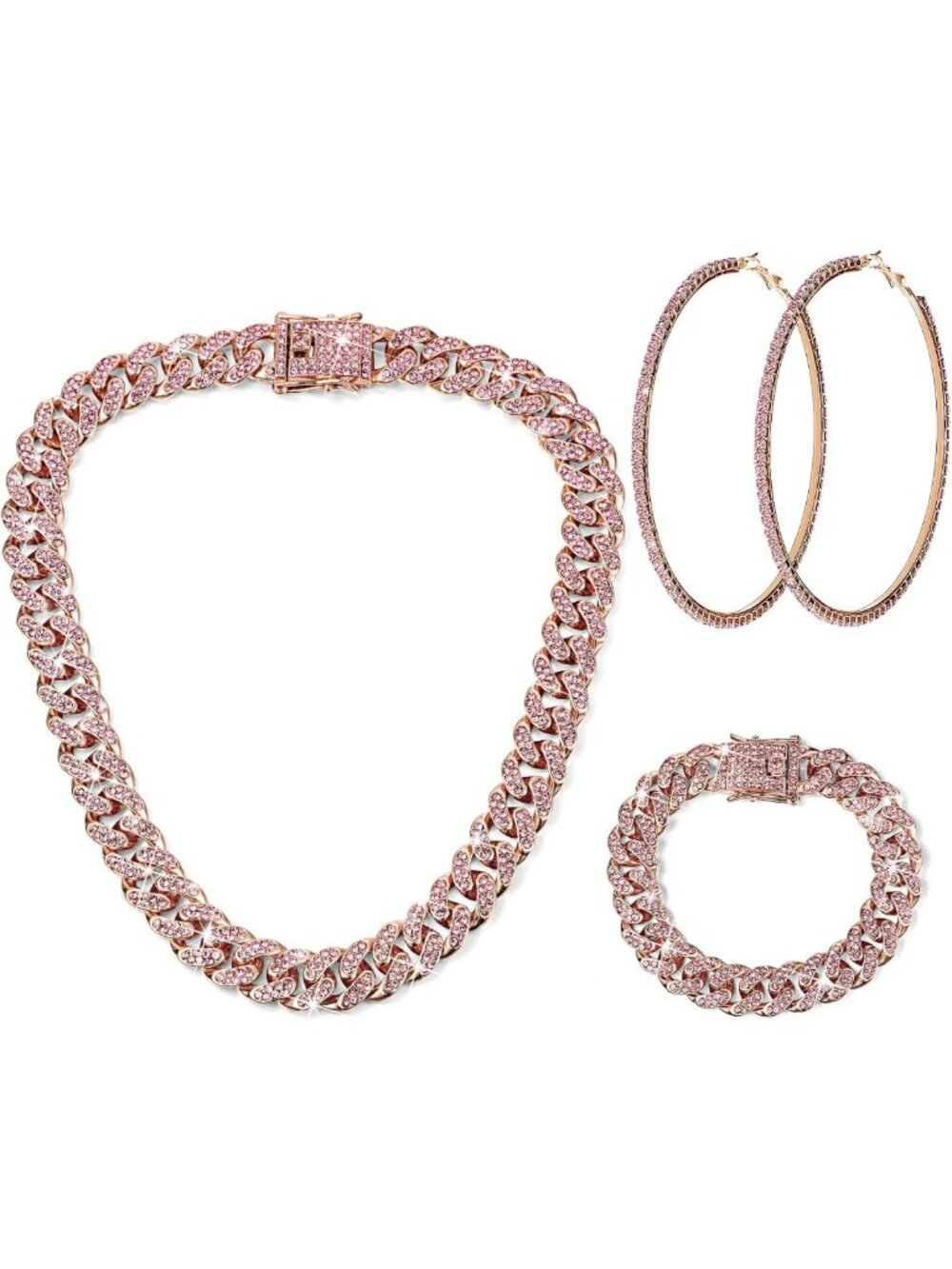 Cuban Link Jewelry Set: Necklace, Bracelet & Earrings - Stylish & Versatile